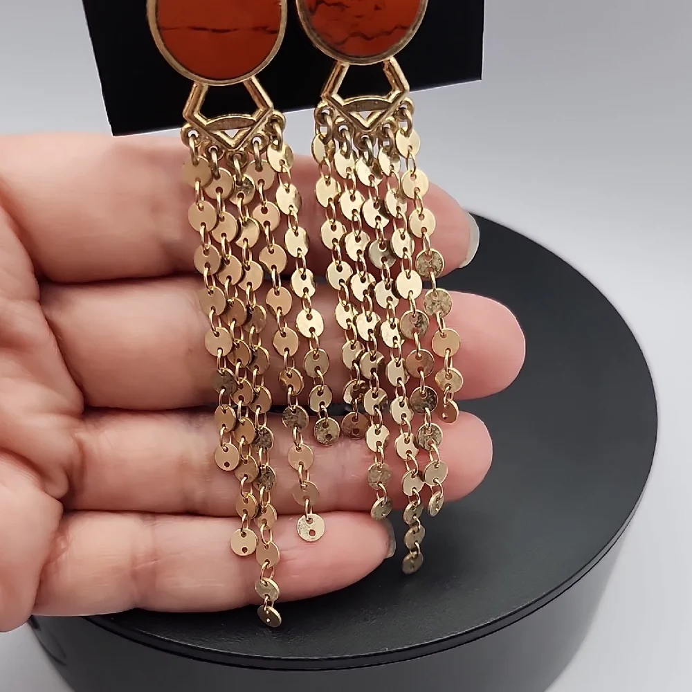 White House Black Market Gold and Red Chain Earrings